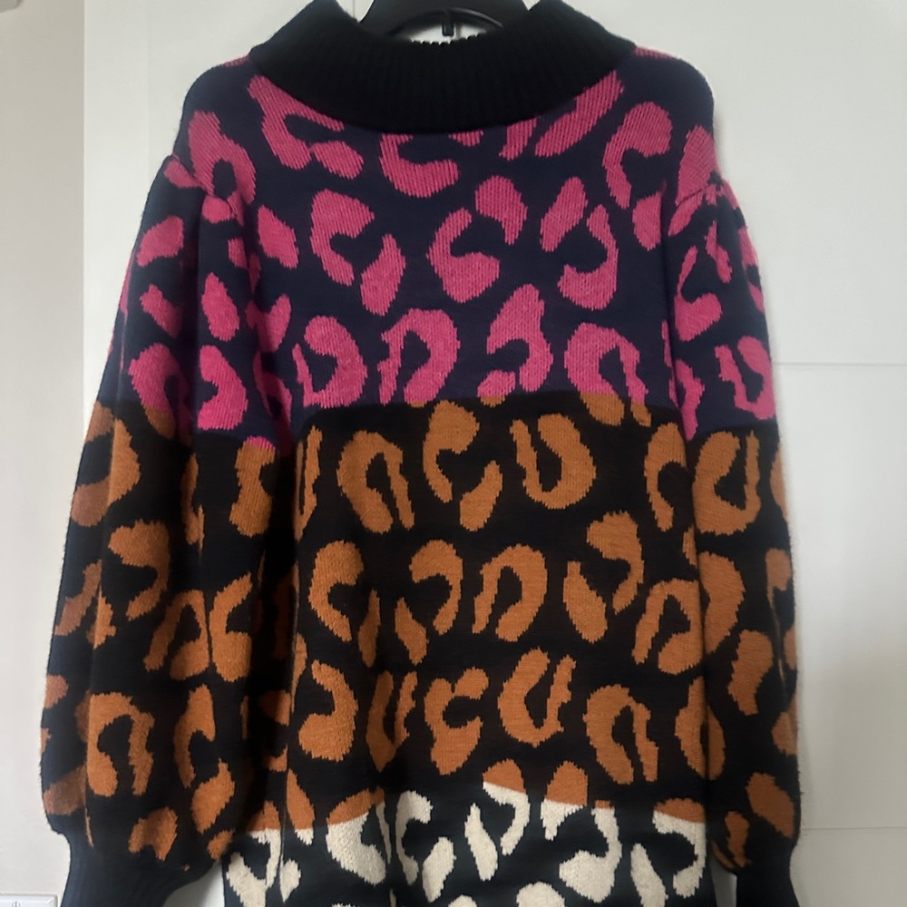 Farm Rio Colorful Leopard Print Women's Sweater L - Picture 2 of 4